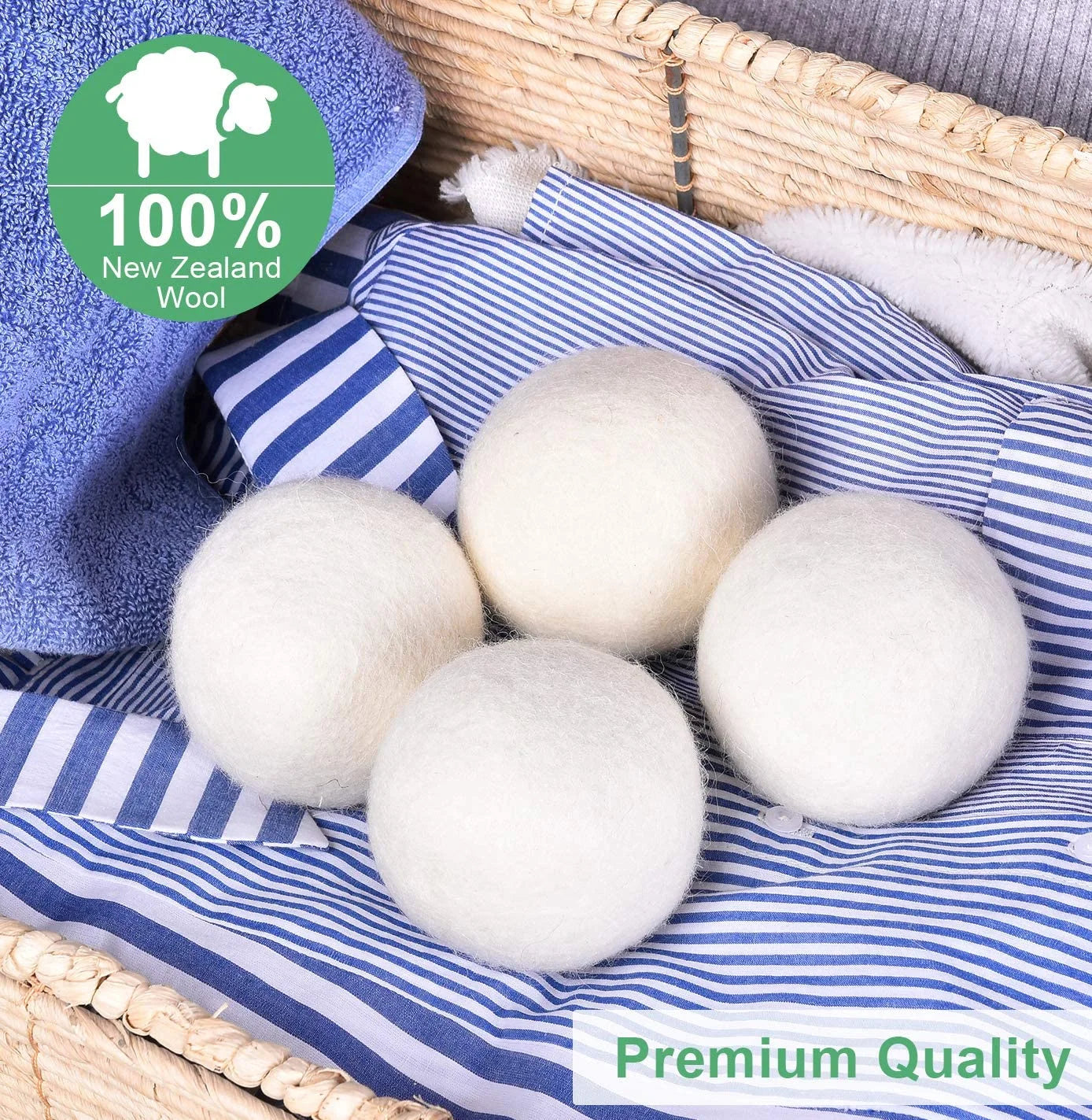 Wool Dryer Balls, 100% New Zealand Wool, 4 Pack XL Organic Dryer Balls Reusable, Reduces Wrinkles