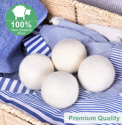 Wool Dryer Balls, 100% New Zealand Wool, 4 Pack XL Organic Dryer Balls Reusable, Reduces Wrinkles