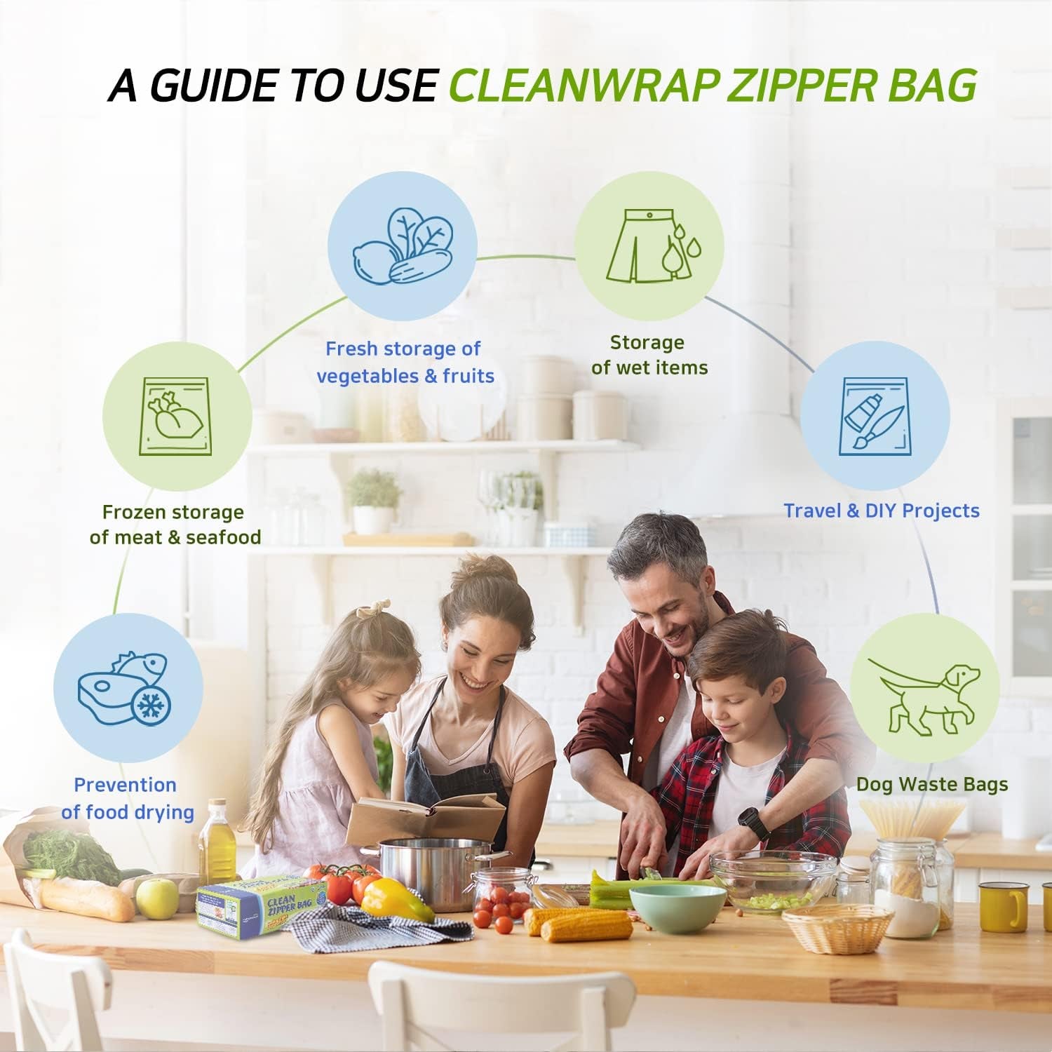 Clean Zipper Bag Medium 90 Bags, LDPE, BPA FREE, Food Storage Bags, Freezer Bags