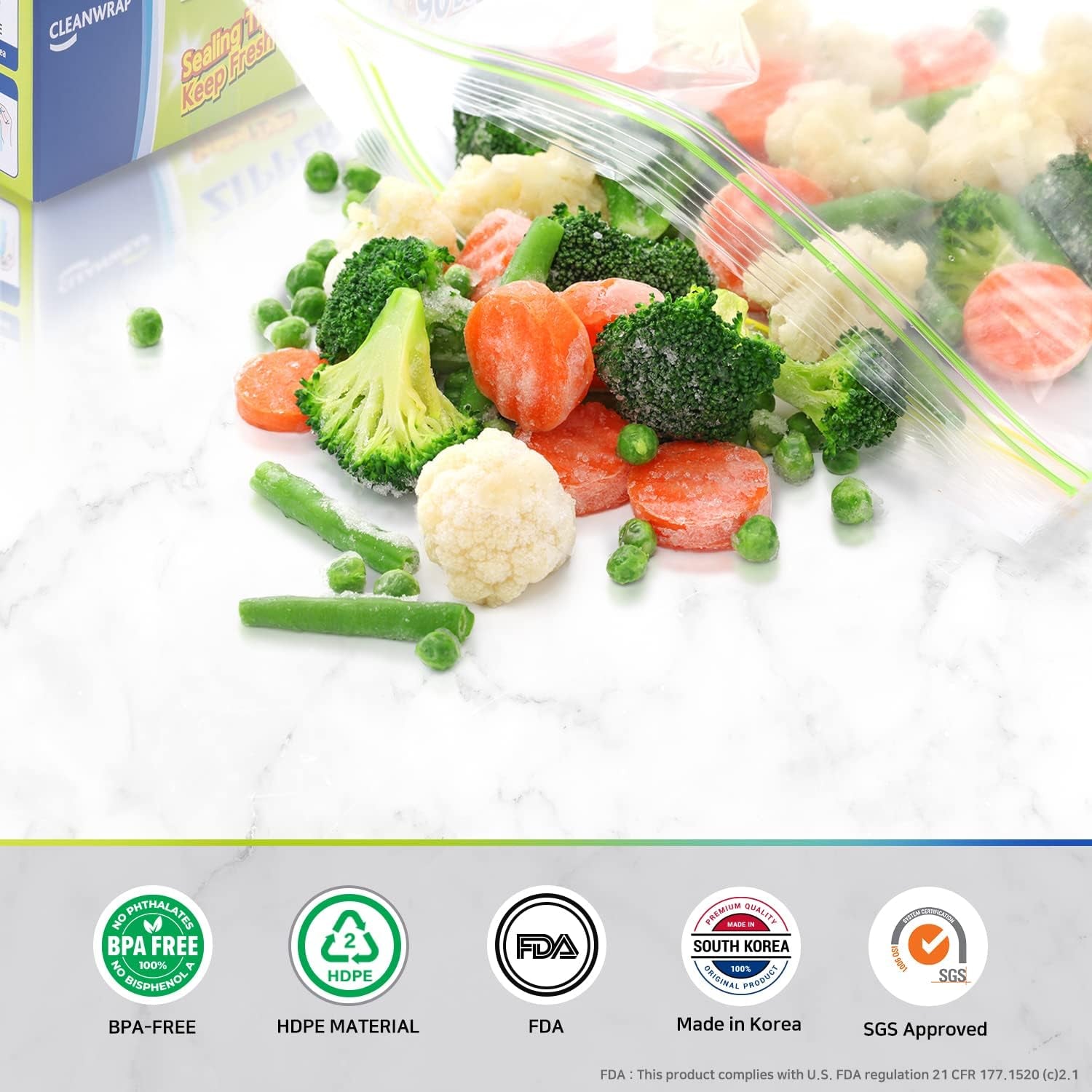 Clean Zipper Bag Medium 90 Bags, LDPE, BPA FREE, Food Storage Bags, Freezer Bags